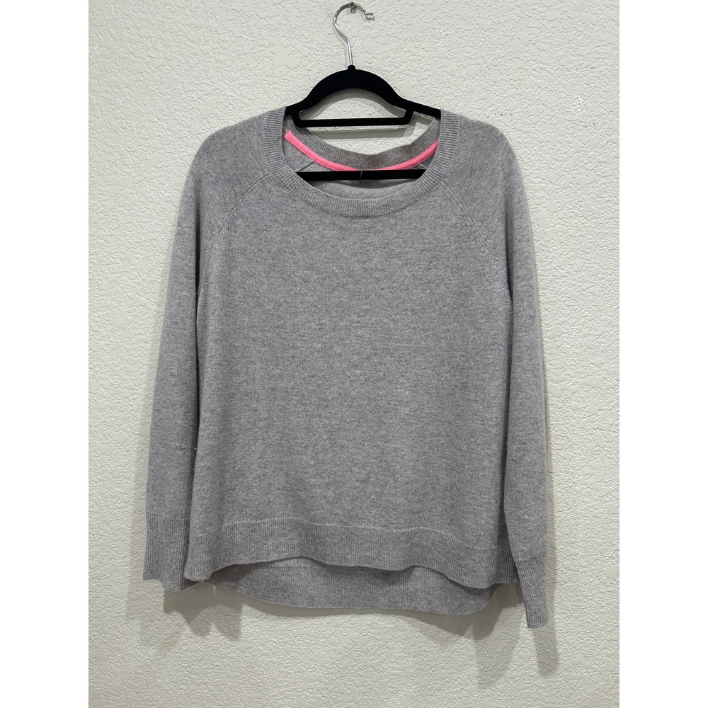 100% Cashmere Crewneck Sweater Heather Gray Neon Trim RN73277